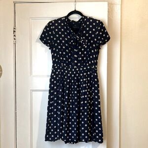 Silk, Pleated Polka Dot Dress